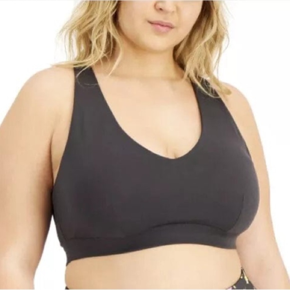 NWT Ideology Gray V-Neck Sports Bra with Strappy Back